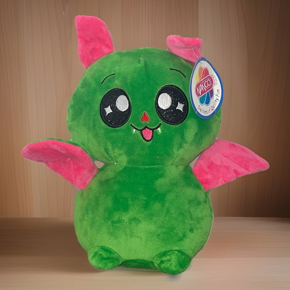 Green Bat Plush Big Eyes With Pink Wings 9" Stuffed Animal Toy w/ Tag Nanco